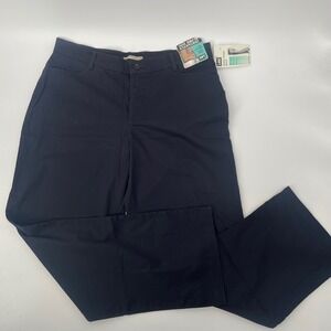 NWT Lee Women 18L Flat Front Relaxed Straight Navy Stretch Pants Tummy Control